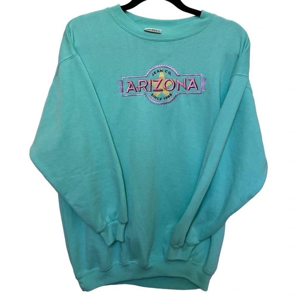 Arizona Jean Co Vintage Turquoise Teal Embroidered Logo Sweatshirt XL 18+
